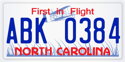 NC license plate ABK0384