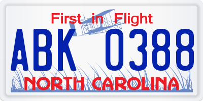 NC license plate ABK0388