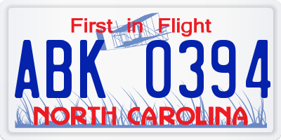 NC license plate ABK0394