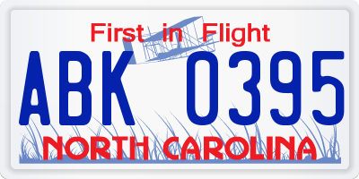 NC license plate ABK0395