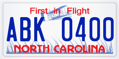 NC license plate ABK0400