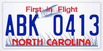 NC license plate ABK0413