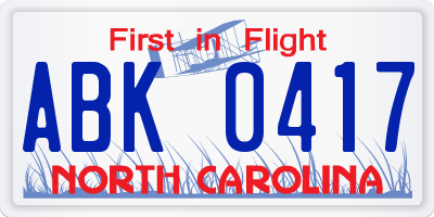 NC license plate ABK0417