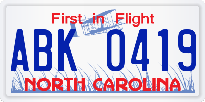 NC license plate ABK0419
