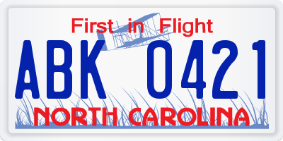 NC license plate ABK0421
