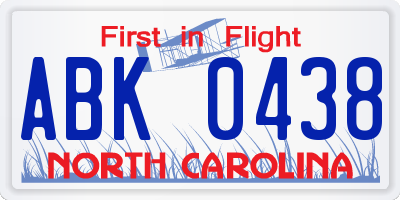 NC license plate ABK0438