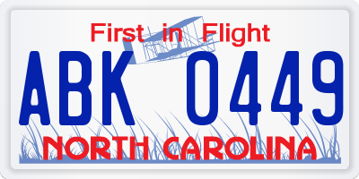 NC license plate ABK0449