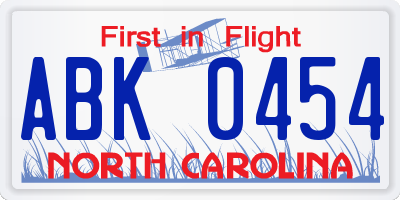 NC license plate ABK0454