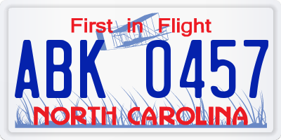 NC license plate ABK0457