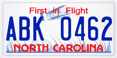 NC license plate ABK0462