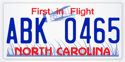 NC license plate ABK0465