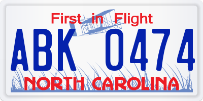 NC license plate ABK0474