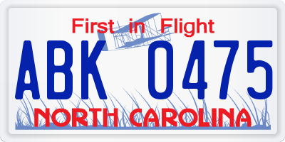 NC license plate ABK0475