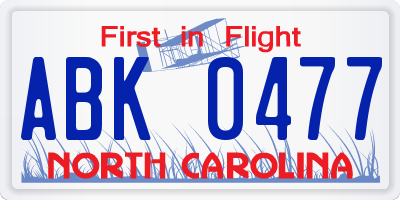 NC license plate ABK0477