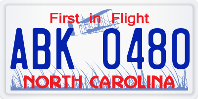 NC license plate ABK0480
