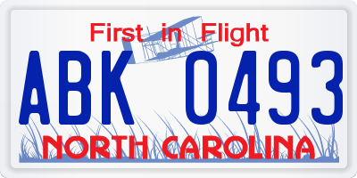 NC license plate ABK0493