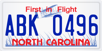 NC license plate ABK0496