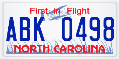 NC license plate ABK0498