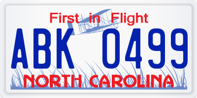NC license plate ABK0499