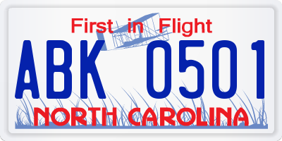 NC license plate ABK0501