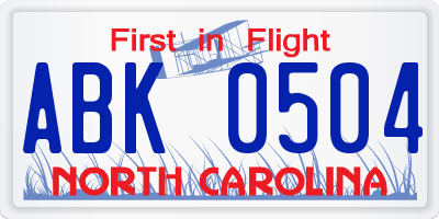 NC license plate ABK0504