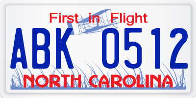 NC license plate ABK0512