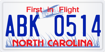NC license plate ABK0514