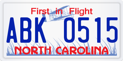 NC license plate ABK0515