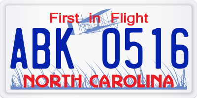 NC license plate ABK0516