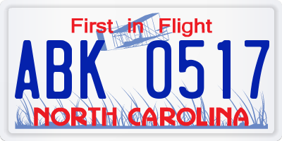 NC license plate ABK0517