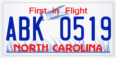 NC license plate ABK0519
