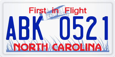 NC license plate ABK0521