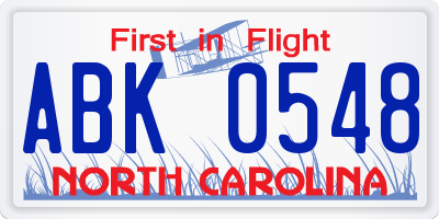 NC license plate ABK0548