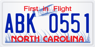 NC license plate ABK0551