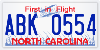 NC license plate ABK0554