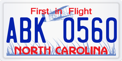 NC license plate ABK0560