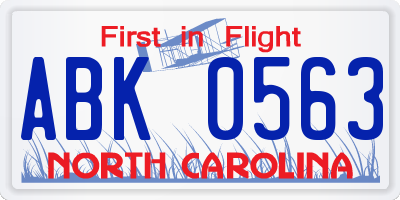 NC license plate ABK0563