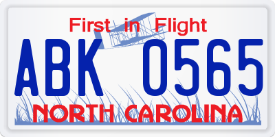 NC license plate ABK0565