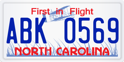 NC license plate ABK0569