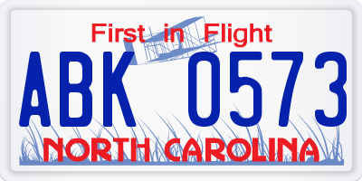 NC license plate ABK0573