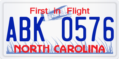 NC license plate ABK0576