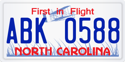 NC license plate ABK0588