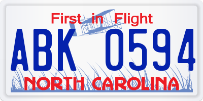 NC license plate ABK0594
