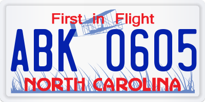 NC license plate ABK0605