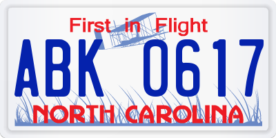 NC license plate ABK0617