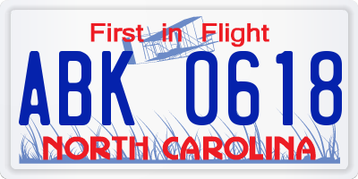 NC license plate ABK0618