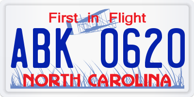NC license plate ABK0620