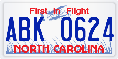 NC license plate ABK0624