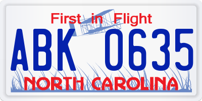 NC license plate ABK0635