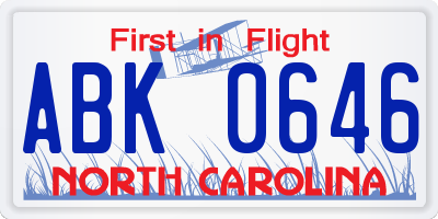 NC license plate ABK0646